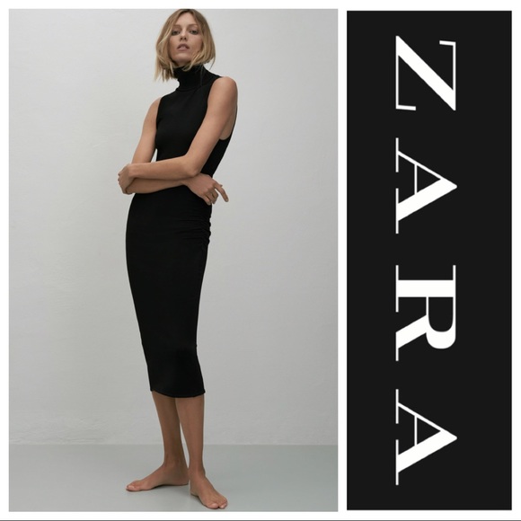 Zara Dresses & Skirts - Black Ribbed Stretch Bodycon Turtleneck Dress